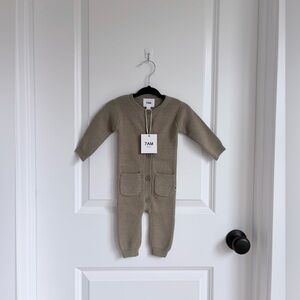 🫒7AM Enfant LONG SLEEVE RIBBED JUMPSUIT CHUNKY in Olive Green NWT